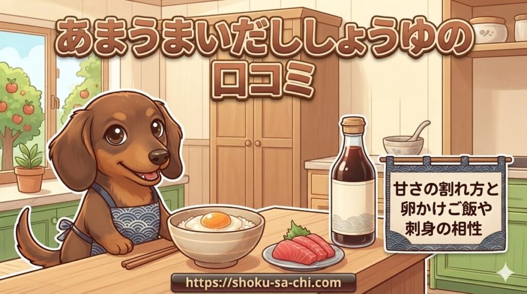 【あまうまいだししょうゆの口コミ】甘さの割れ方と卵かけご飯や刺身の相性