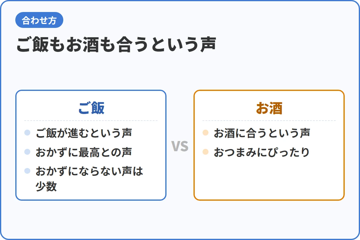 ご飯もお酒も合うという声